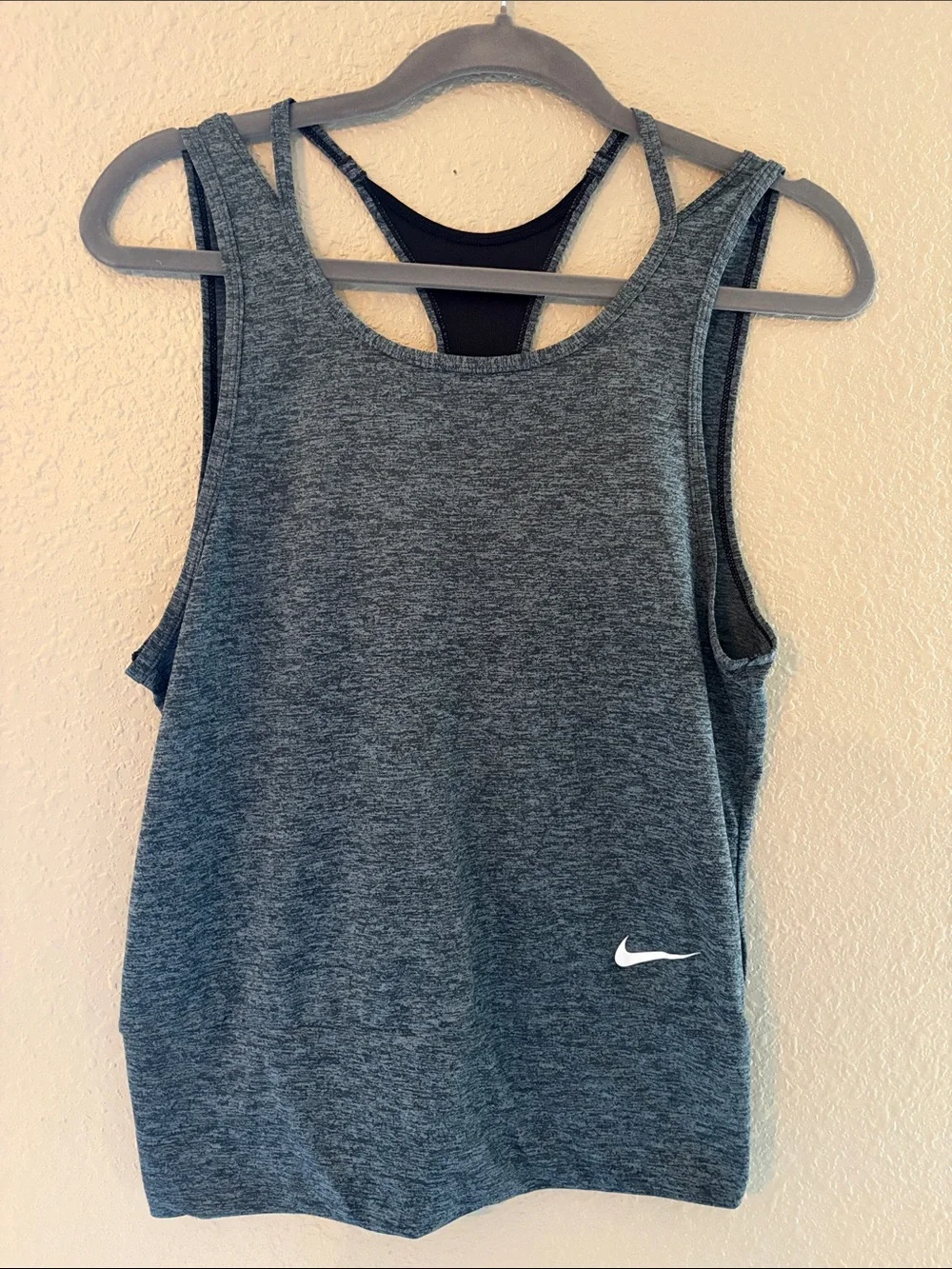 Nike Women's Heather Charcoal Grey Athletic Tank with Built-In Black Shelf Bra